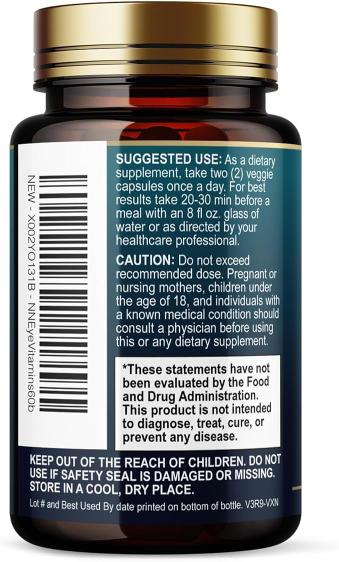 Eye Vitamins Supplements - 3x Strength Eye Health Vitamin with Lutein and Zeaxanthin - Vision Macular Health & Dry Eyes Support With Zinc, Vitamins C E & Minerals, Bottled in USA - 60 Capsules
