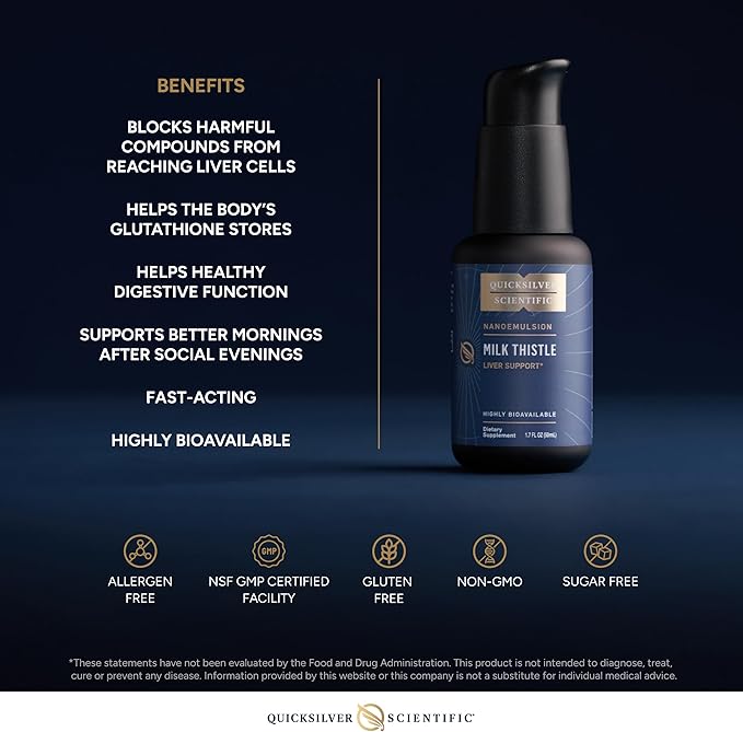 Quicksilver Scientific Nanoemulsified Milk Thistle - Silymarin Liquid with Liposome Delivery System - Immune, Detox + Liver Cleanse Support (1.7oz / 50ml)
