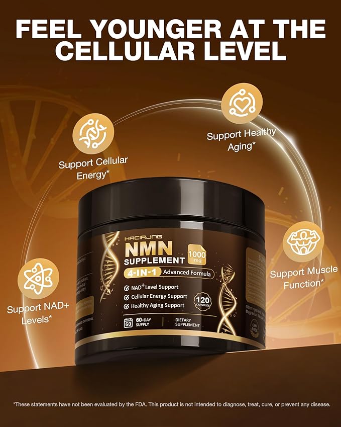 NMN Supplement, 4-in-1 Liposomal NMN 1000mg with Resveratrol, TMG & Quercetin, Supports Cellular Energy & NAD+ Level, NMNH Alternative ＆ NAD+ Supplement Precursor for Men & Women
