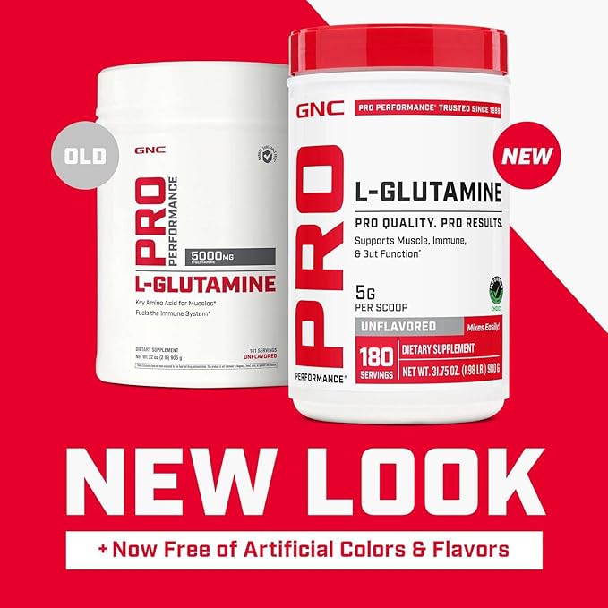 GNC Pro Performance L-Glutamine 5000mg, Amino Acid Supplement Powder, Supports Muscle Recovery, Function, Immune System, Plays Key Role in Protein Synthesis, Unflavored, 181 Servings