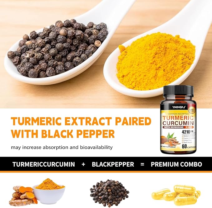 Turmeric Curcumin Supplement with Black Pepper & Bioactive Botanicals, Turmeric,Ginger,Berberine,Ceylon Cinnamon, – Premium Supplement for Daily Wellness Support 60 Capsules 3 Pack