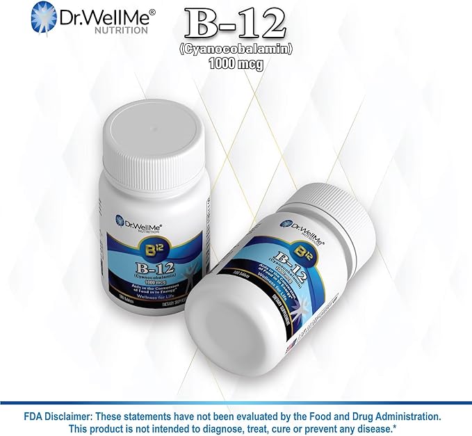 Dr.WellMe B-12 1000 mcg Vitamin Tablets – 100 Tablets High-Potency Cyanocobalamin for Maintain Energy – Non-GMO, Vegan, Metabolism Health – GMP-Certified