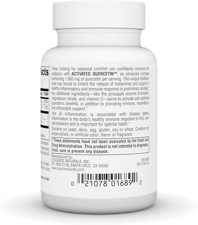 Source Naturals Activated Quercetin, Bioflavanoid Complex, for Seasonal & Immune Support* - 50 Capsules