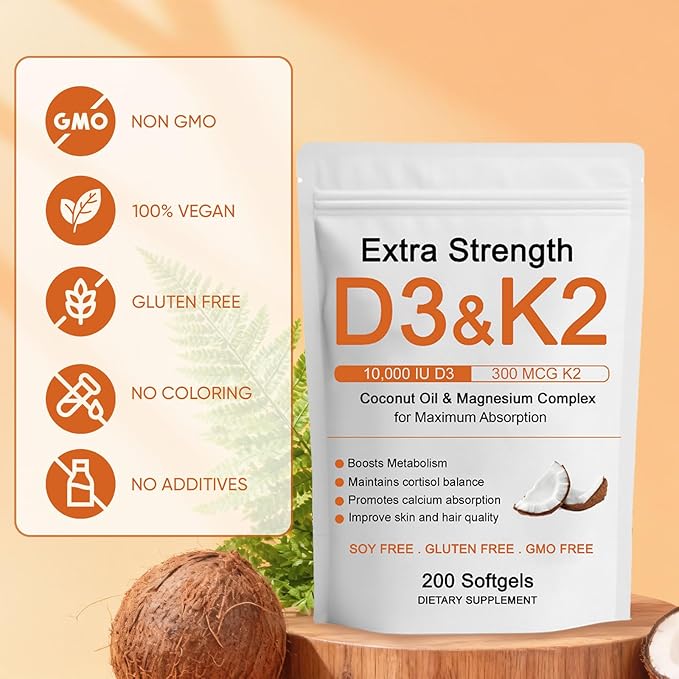 Vitamin D3 K2 Magnesium Complex, Extra Strength D3 & K2 with Triple Magnesium Softgels, D3 + K2 (Mk-7) | Support Bone & Immune | Improve Energy | Non-GMO, 200 Softgels (1) (1)