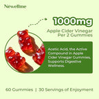 NEWELLME Sugar-Free Apple Cider Vinegar Gummies for Metabolism - 1000mg ACV with The Mother & Vitamin B12 for Energy Support - Vegan, Gluten-Free,180 Counts