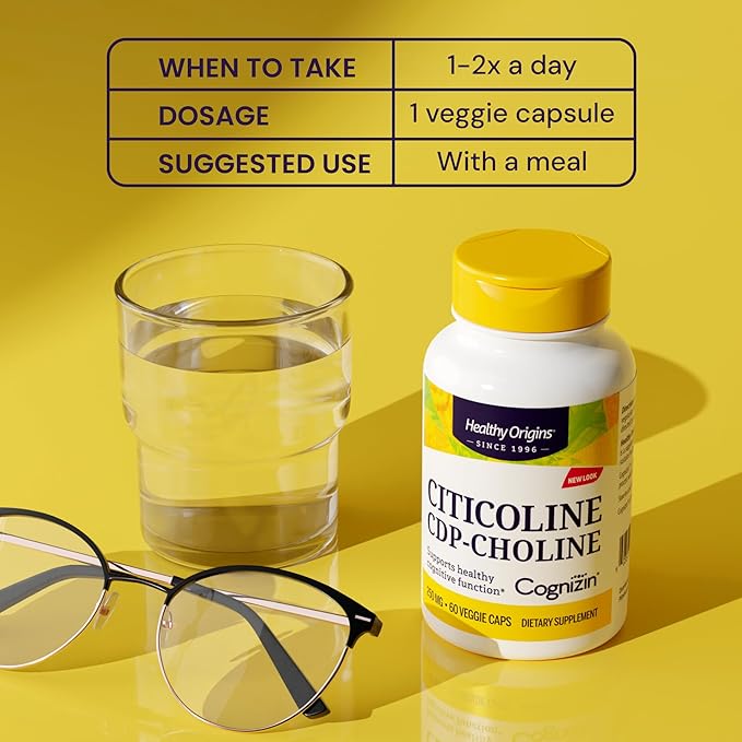 Healthy Origins Cognizin (Citicoline), 250 mg - Brain Supplement for Memory with Citicoline CDP Choline - Non-GMO, Vegan & Gluten-Free Supplement - 60 Veggie Capsules