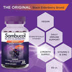 Sambucol Elderberry Gummies - Immune Support Supplement for Adults with Vitamin C & Zinc, Sambucus Elderberry with High Antioxidants, Gluten Free, Vegan - 60 Count