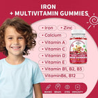 Iron Supplement Gummies for Kids - with Calcium, Zinc, Kids Multivitamin with Iron Gummies - Immune Support, Blood Builder & Energy Support for Iron Deficiency, Anemia, Cherry Flavor, 60 Gummies