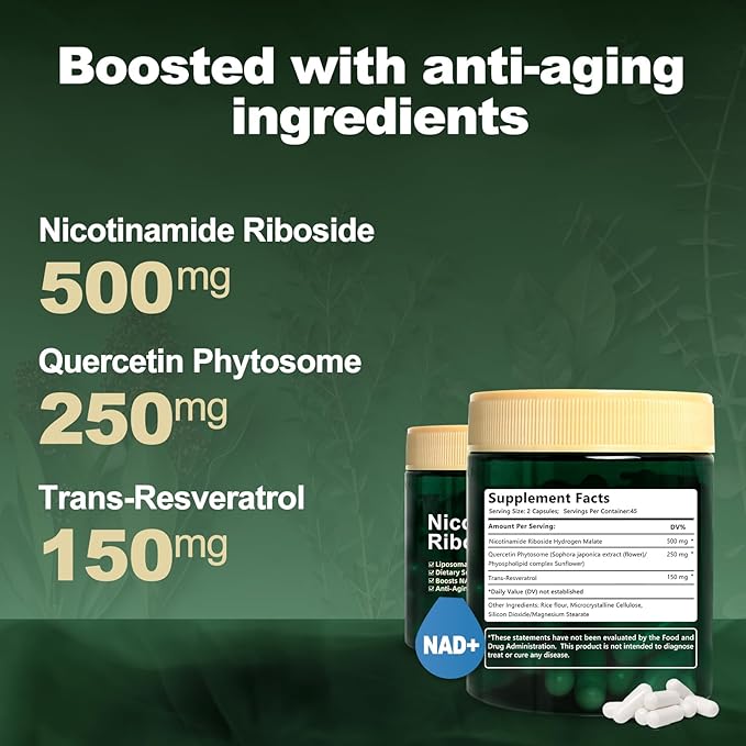 Liposomal NAD+ Supplement, Nicotinamide Riboside with Resveratrol 900mg for Women and Men, High Purity NAD Booster Supplement for Energy & Healthy Aging - 90 Capsules