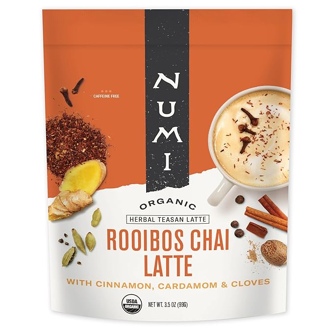 Numi Tea - Organic Rooibos Chai Tea Latte Powder – Rooibos Chai Latte Mix with Cinnamon, Cardamom & Cloves – Caffeine Free, Vegan & Gluten Free, 3.5 oz (Makes 19 Cups)