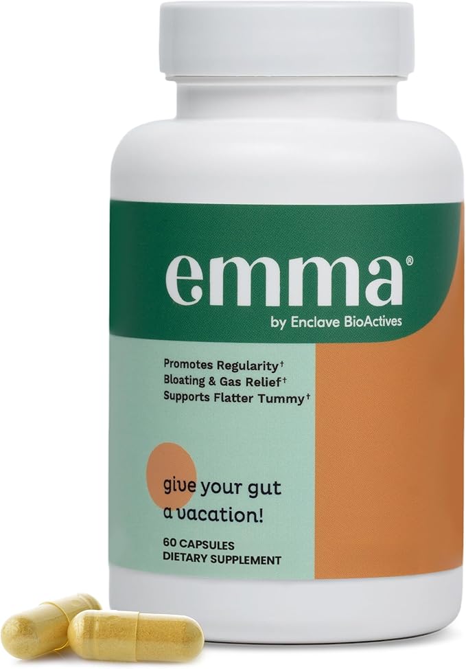 Emma Gut Health Relief Supplement, Doctor Endorsed Formula for Women & Men, Leaky Gut & Digestive Support for Constipation, Bloating & Gas Relief with Berberine, Resveratrol, Quercetin, 60 Capsules