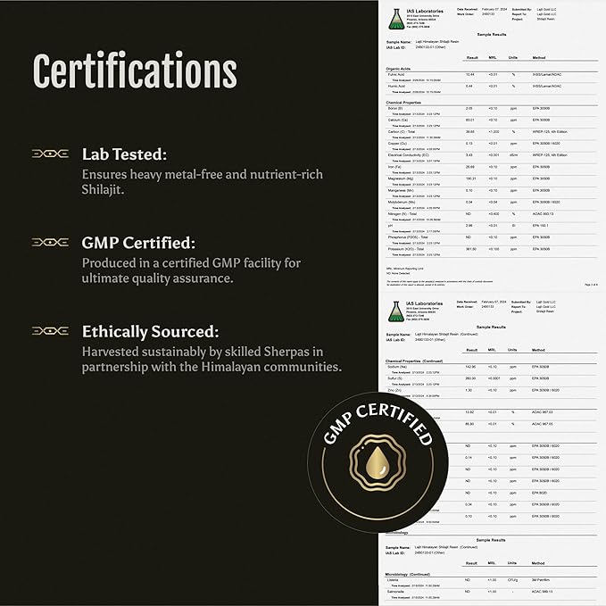 Lajit Gold Grade Himalayan Shilajit Resin – Organic, Sun-Dried, Bioavailable Nutrients, Fulvic Acid | Lab Tested Pure Shilajit for Men & Women - Natural Energy, Vitality, 85 + Trace Minerals - 20g