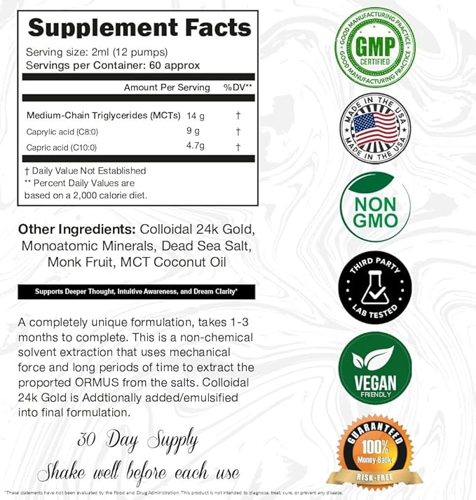 I Am Joy Co. Ormus Gold Oil Monoatomic | Supports Deeper Thought, Intuitive Awareness & Dream Clarity | Rich with Minerals, Platinum, Iridium | Non-Chemical Extraction | 4oz