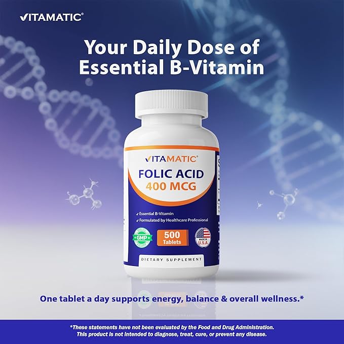 Vitamatic Folic Acid 400 mcg - 500 Vegetarian Tablets - Vitamin B9