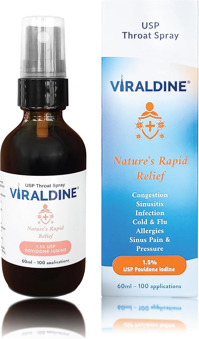 1.5% Povidone-Iodine Sore Throat Spray, Microplastic-Free Bottle, FSA Eligible, 60ml
