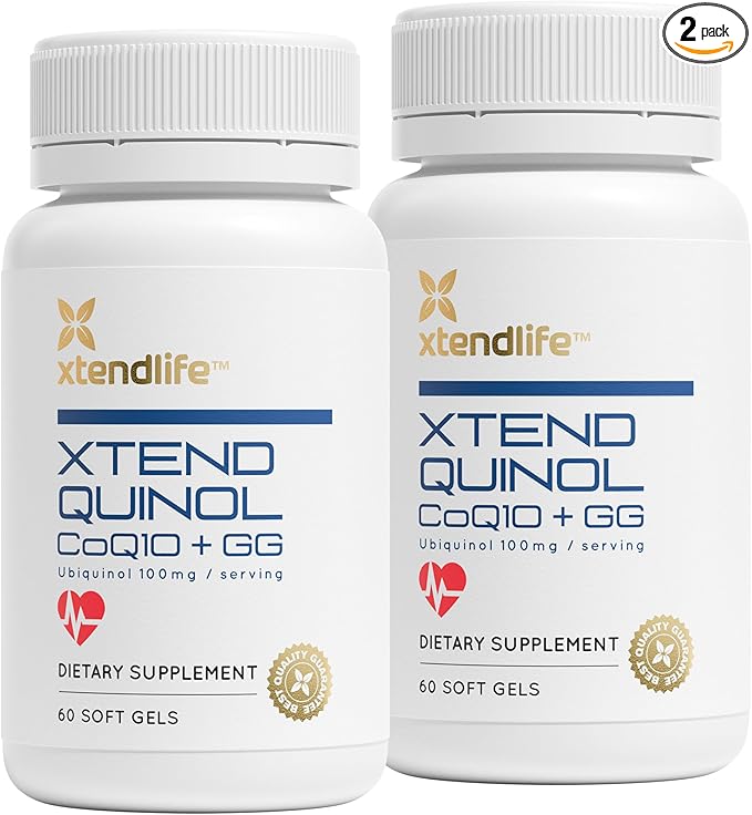 Xtendlife Xtend-Quinol CoQ10 Ubiquinol Supplement for Heart Health, Cellular Energy, and Healthy Aging - with 100mg Ubiquinol and 50mg GG (Geranylgeraniol)-4 Month Supply (Pack of 2)