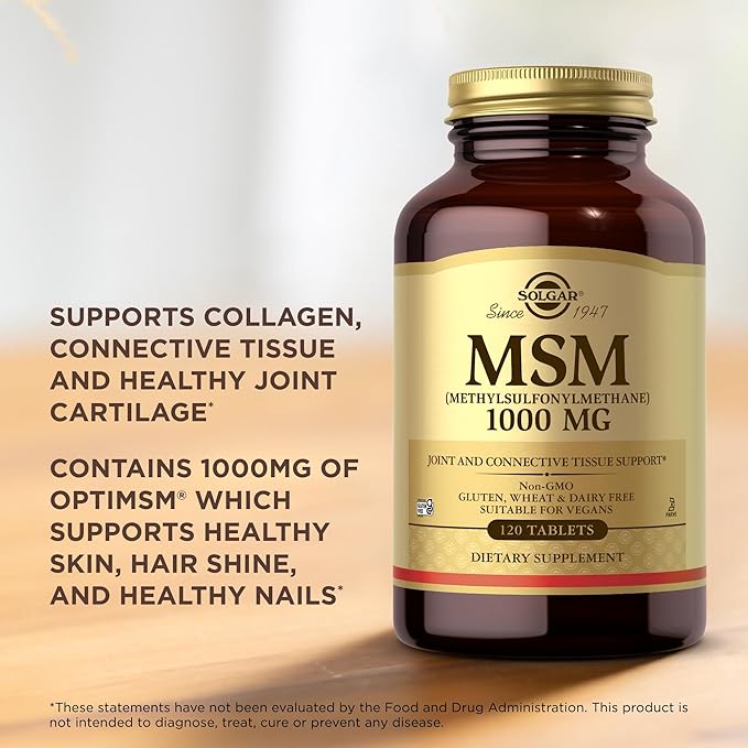 Solgar MSM 1000 mg - 120 Tablets, Pack of 2 - Supports Joints & Connective Tissue - Non-GMO, Vegan, Gluten Free, Dairy Free, Kosher - 240 Total Servings