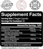 Kaya Naturals - D-Mannose - Urinary Tract UT Cleanse & Bladder Health - Made with Cranberry, Hibiscus & Dandelion Root - D Mannose Capsules Cranberry Supplement - 60 Veggie Capsules