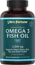 Life's Fortune Fish Oil Omega 3 Concentrate Supplement 2500 mg, 120 Softgels, High Potency, EPA & DHA Fatty Acid - Heart, Brain, Skin, Joints - Non GMO
