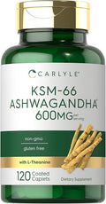 Carlyle KSM-66 Ashwagandha Root Extract 600mg | 120 Vegan Caplets | Supplement with L-Theanine | Non-GMO, Gluten Free