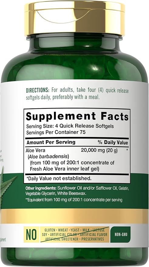 Carlyle Aloe Vera Softgel Capsules | 300 Count | Aloe Vera Gel Supplement | Non-GMO, Gluten Free