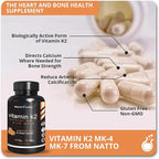 Vitamin K2 Supplement - Full Spectrum Vitamin K2-MK7, MK4 & Vitamin D - High Strength K2 Works with Vitamin-D3 - Vitamin-K 600mcg - Supports Bone Health - 90 Capsules