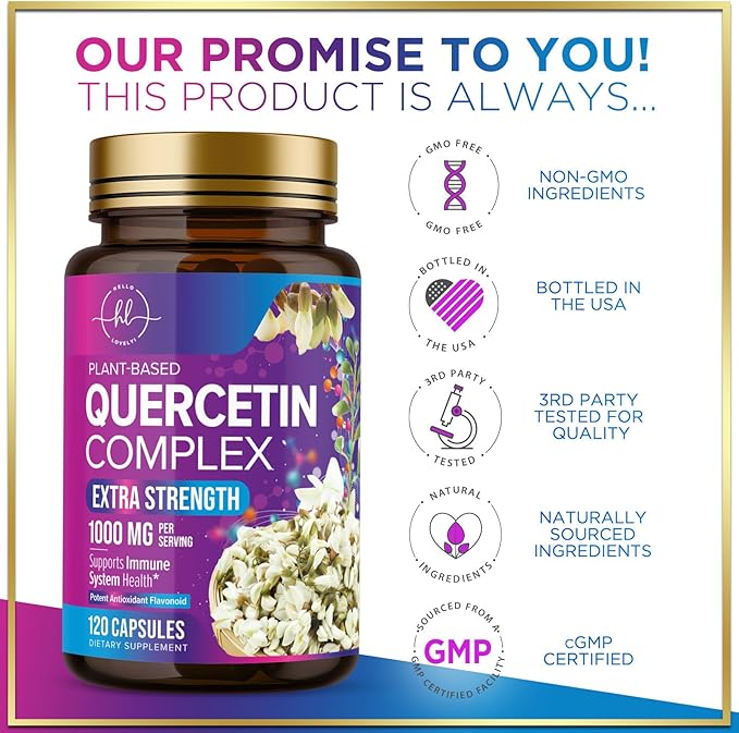 Quercetin Dihydrate 1000mg per Serving - Premium Plant-Based Bioflavonoids - Extra Strength Antioxidant Immune & Respiratory Health Support - High Absorption Quercetin Dihydrate - 120 Veggie Capsules