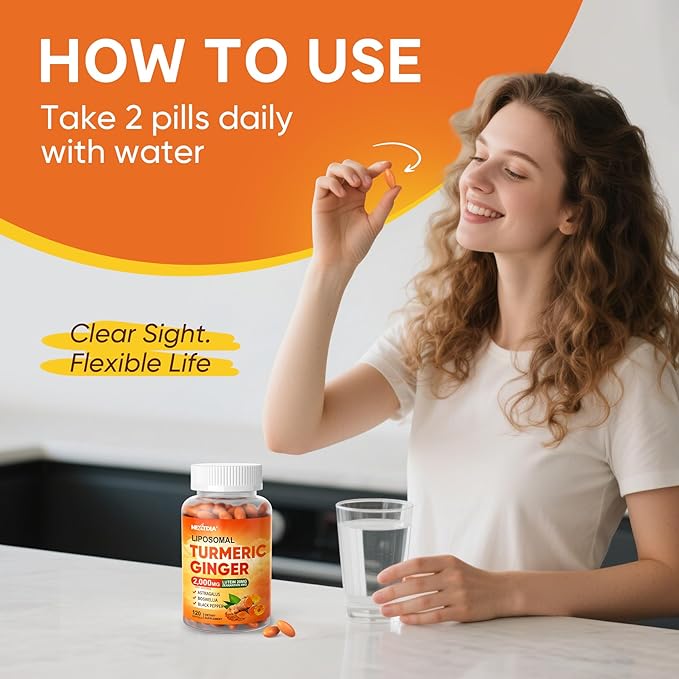 Liposomal Turmeric and Ginger Supplement Pills w/Lutein Zeaxanthin Softgels, Organic Turmeric Curcumin with Black Pepper 2000mg Gel Capsules, 95% Curcuminoids, Superior Absorption, Non-GMO, 120ct