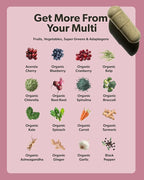 Multivitamin for Women - Daily Women’s Multivitamin - Methylated B Complex with Whole Food Ingredients, Vitamin B12, Folate, A, C, D3, E, K2, Organic Fruits & Vegetables - Vegan, Non-GMO - 60 Caps