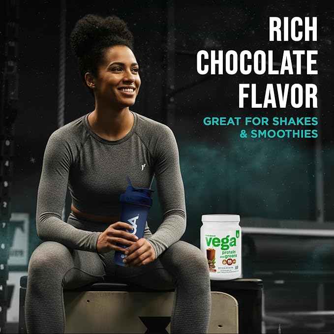 Vega Premium Protein + Supergreens, Chocolate – 20g Vegan Protein, Dairy & Gluten Free, 19.2 oz (16 Servings)