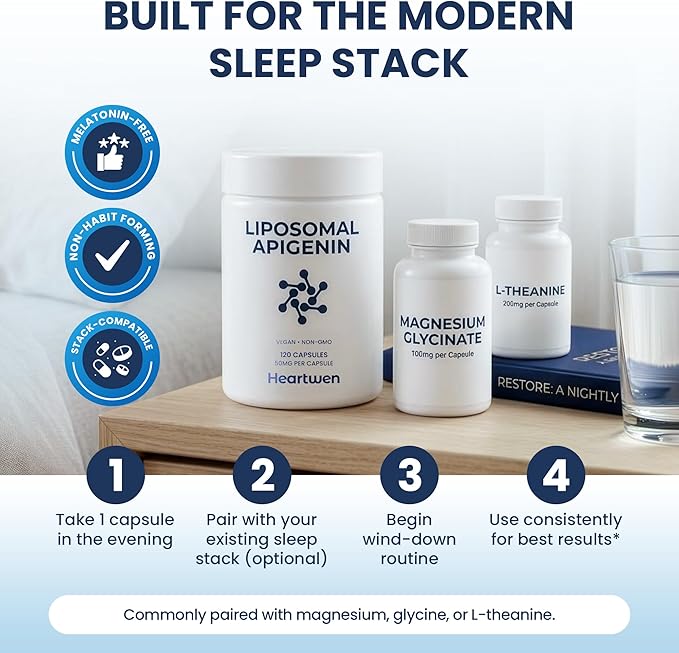Liposomal Apigenin Supplement | 4-Month Supply Apigenin (Chamomile Flavonoid) | Supports Sleep & Calm | Sunflower Phospholipid Liposomes for Enhanced Absorption – 50mg Capsules (120 Count)