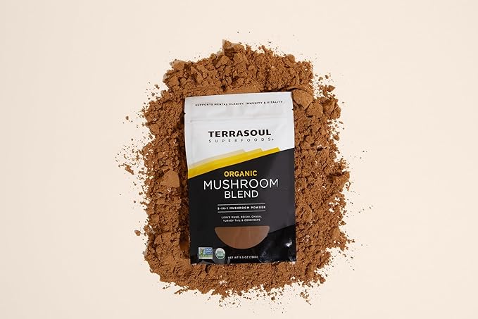 Terrasoul Superfoods Organic Five Mushroom Blend | Adaptogenic | USDA Organic, Vegan, Non-GMO, Gluten-Free | Reishi, Chaga, Lion’s Mane, Cordyceps, Turkey Tail
