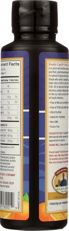 Barlean's Omega 3 Fish Oil Liquid Supplement, 1262mg EPA and DHA Fatty Acids, Non-GMO and Gluten Free, Orange Flavor, 8 oz