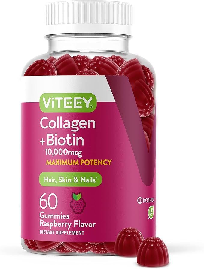 Viteey Collagen Gummies with Biotin Gummies for Hair Skin and Nails Vitamins - Biotin and Collagen Supplements for Women & Men - Gluten-Free – 60 Count