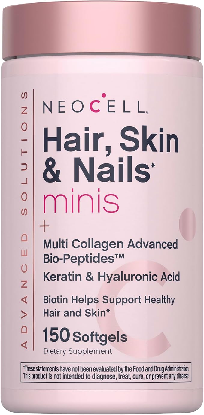 NeoCell Hair Skin and Nails Vitamins with Collagen | 150 Softgels | Advanced Bio-Peptides with Keratin & Hyaluronic Acid | Beauty Complex Supplement