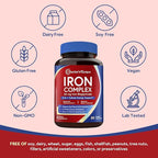 Doctor's Recipes Iron Supplement for Women, 65 mg Iron Bisglycinate, w/Vitamins C, B6, Folic Acid & B12, Beet Root & Spinach, Energy Production & Blood Health, Stomach Friendly, 30 Vegan Capsules