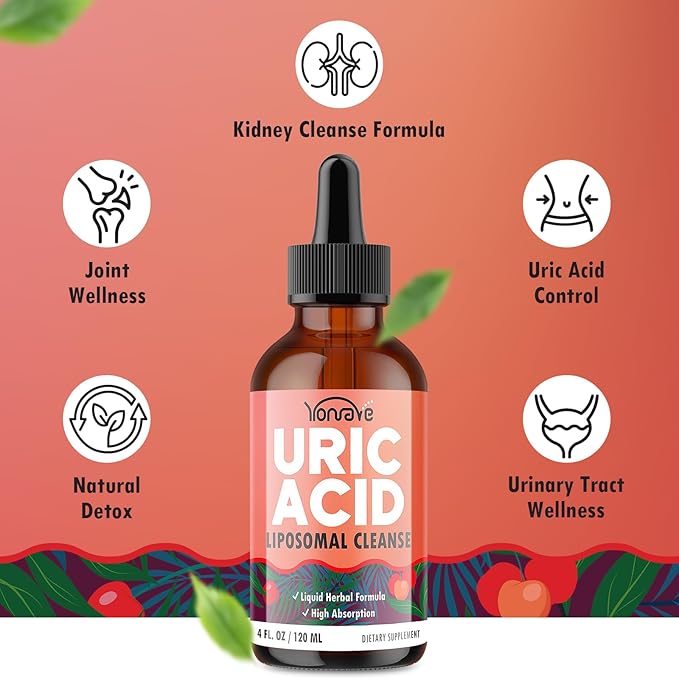Liposomal Uric Acid Drops, Tart Cherry Supplement with Celery Seed & Boswellia Extract – Muscle, Detox, Joint and Kidney, Uric Acid Cleanse Liquid Supplement– 4 FL OZ (2 Bottle)