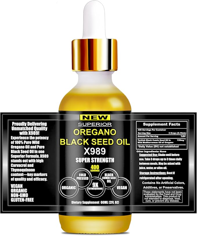 Oil of Oregano with Black Seed Oil - 400 Servings, 2 in 1 Wild Oregano Oil with Black Seed Oil Drops