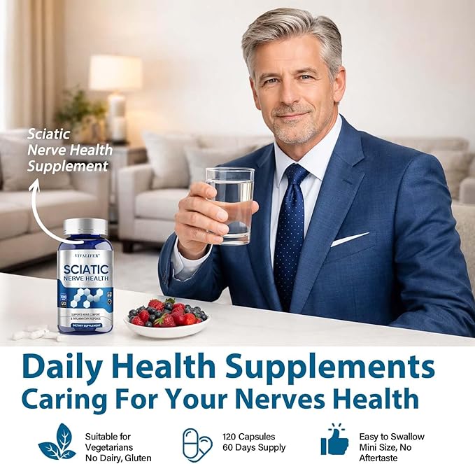 Sciatic Nerve Health Support Supplement - 120 Capsules Advanced Nerve Comfort Formula with R-ALA and Vitamin B Complex - Soothes Leg & Back Discomfort, Supports Nerve Function