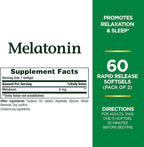 Nature's Bounty Melatonin 5mg, 100% Drug Free Sleep Aid, Dietary Supplement for Relaxation and Sleep Health - 4 Month Supply, 60 Rapid Release Softgels Twin Pack (120ct) (Pack of 2)