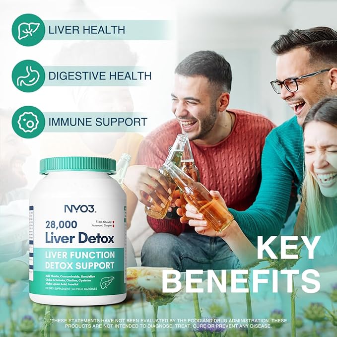 NYO3 Milk Thistle 200mg Liver Detox Supplement with Dandelion Root & Artichoke Extract | 60 Capsules | Silymarin Antioxidant Support,Liver Cleanse & Herbal Health Supplement