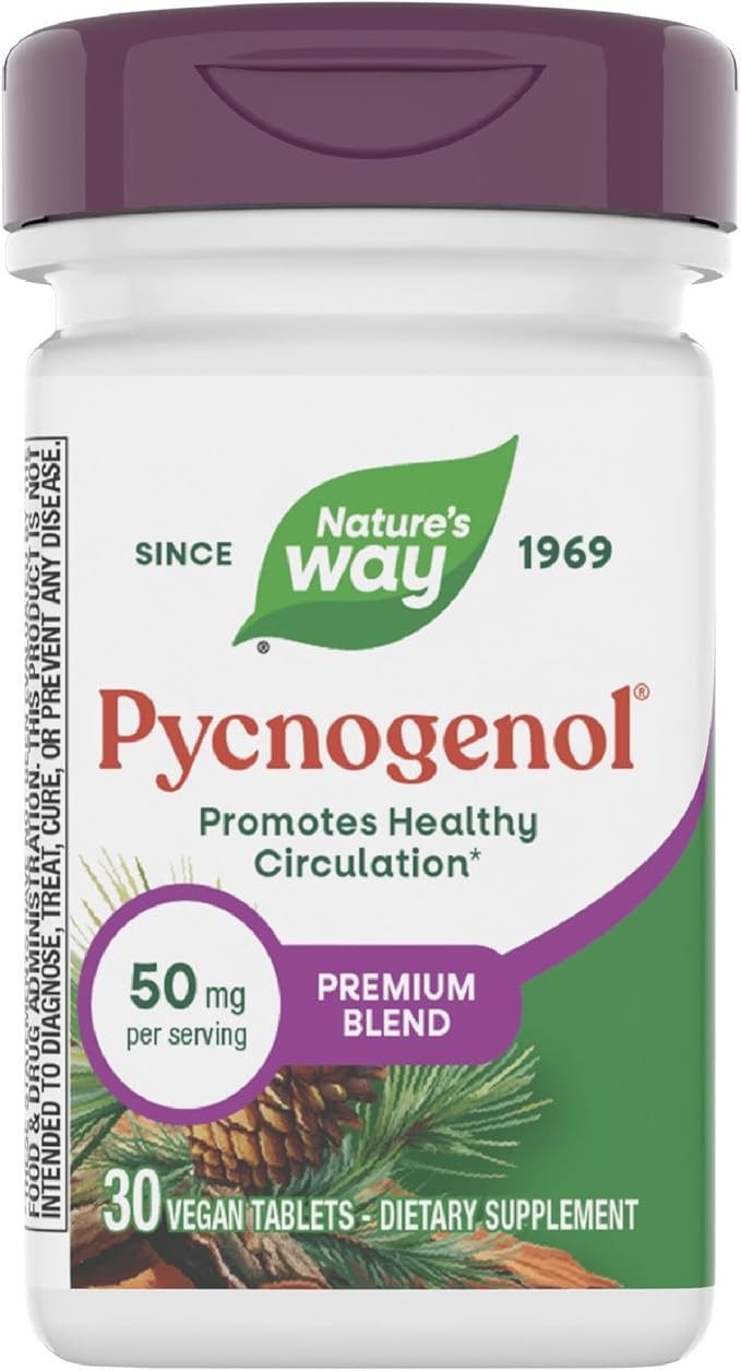 Nature's Way Pycnogenol Premium Blend, Promotes Healthy Circulation*, Antioxidant Support*, 50 mg per Serving, 30 Vegan Tablets (Packaging May Vary)