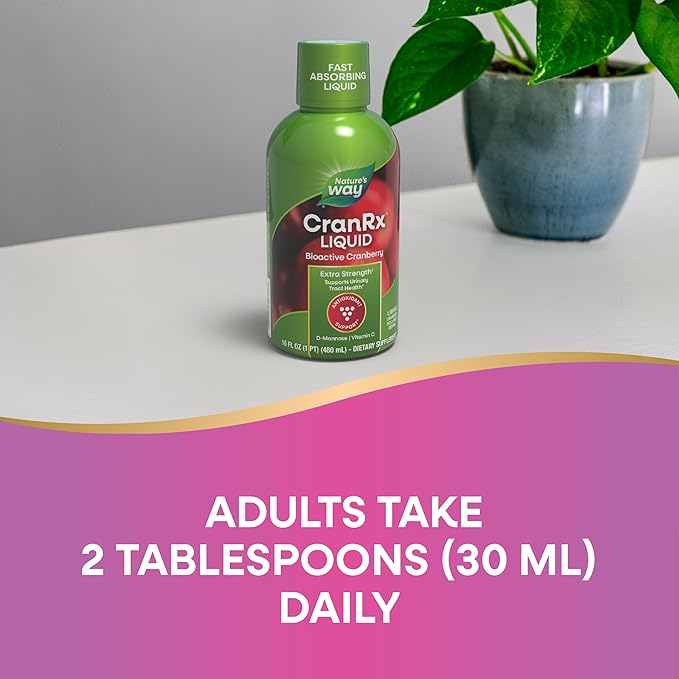 Nature's Way CranRx Extra Strength(1) Liquid, Supports Urinary Tract Health*, 1,000 mg Cranberry per 2-Tbsp Serving, D-Mannose, Vitamin C, Hibiscus, Gluten Free, Vegan, 16 Oz (Packaging May Vary)