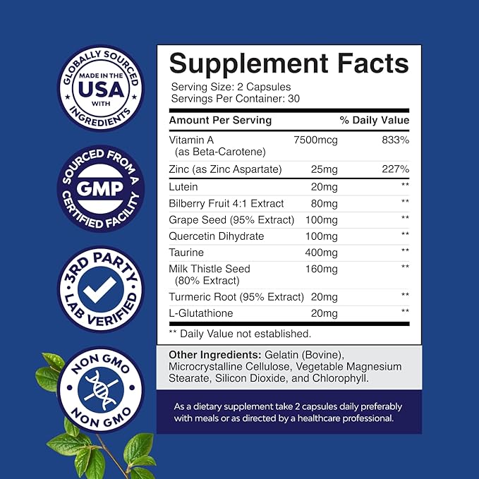 Bundle of Complete Eye Health Supplement for Adults - Lutein 20mg Per Serving for Vision Dry Eyes & Blue Light Protection and Vitamin D3 Gummies with D3 2000IU per Serving Bone Muscle & Immune Support