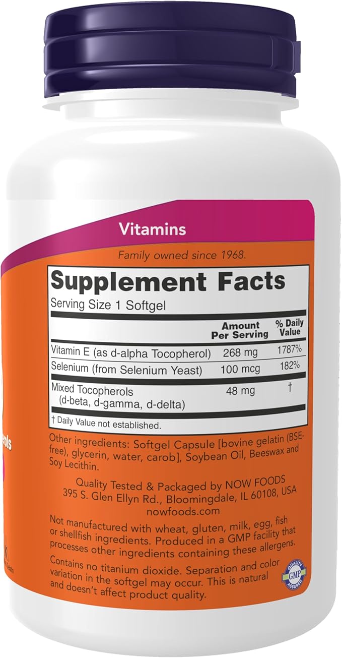 Now Supplements, Vitamin E-400 IU, Mixed Tocopherols, Antioxidant Protection*, 100 Softgels, (Pack of 2)