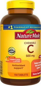 Nature Made Chewable Vitamin C 500 mg, Dietary Vitamin C Supplement for Immune Support, 150 Tablets, 150 Day Supply (Pack of 2)