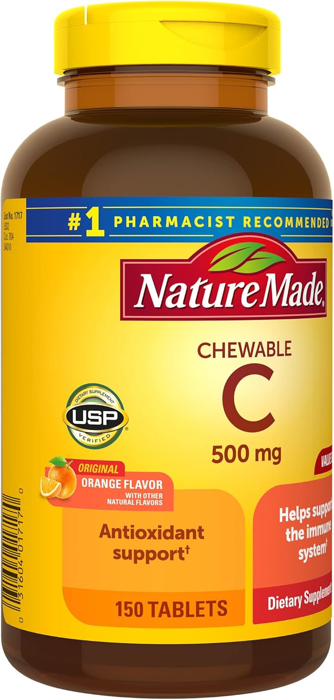 Nature Made Chewable Vitamin C 500 mg, Dietary Vitamin C Supplement for Immune Support, 150 Tablets, 150 Day Supply (Pack of 2)