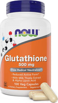 Now Glutathione 500 mg, 100 Vegan Capsules - Reduced Form GSH Supplement - Enhanced with Milk Thistle Extract and Alpha Lipoic Acid
