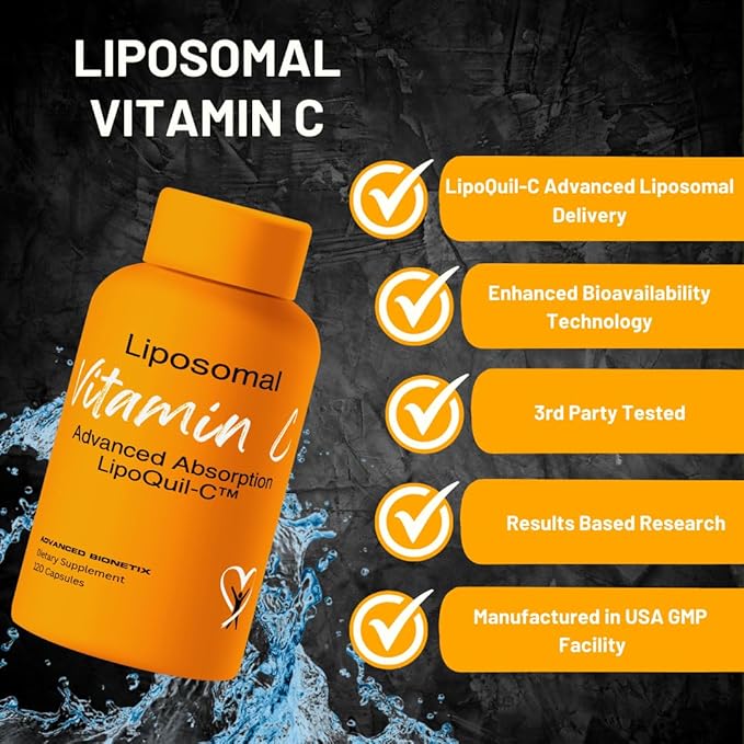 Liposomal Vitamin C Supplement | LipoQuil-C™ Enhanced Absorption Technology | 120 Capsules 1000mg High Dose Fat Soluble Vita C | Immune Support Collagen Support