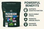 Organic Ashwagandha & Lions Mane Mushroom Gummies - Reishi, Cordyceps, Turkey Tail, Maitake, Shitake & Chaga, Immune Support & defense, Brain Boost, Vegan, All-in-One Superfood supplement | 80 gummies